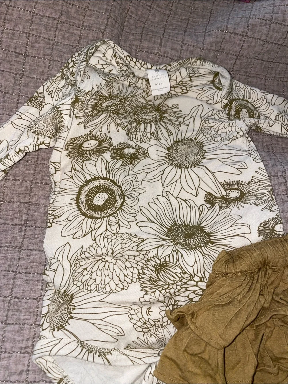 kate quinn Cream Floral Long-Sleeve Bodysuit with Brown Ruffle Bloomer